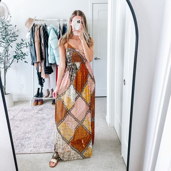 Raga Jenya Brown Boho Patchwork Maxi Dress NWT Sz M - Picture 12 of 13